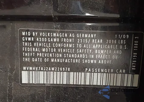 2010 Volkswagen Gti 4-Door z USA, uszkodzony, nr VIN WVWHV7AJ2AW226978